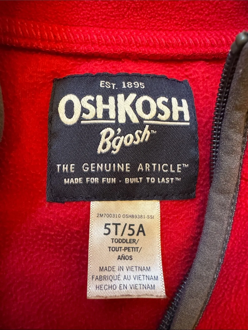 OshKosh B'gosh Red and Gray Quarter-Zip Fleece Pullover